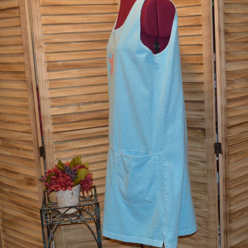Fresh Produce L Aqua Sleeveless Shift Dress Front Pockets Scoop Neck Starfish - Picture 2 of 6